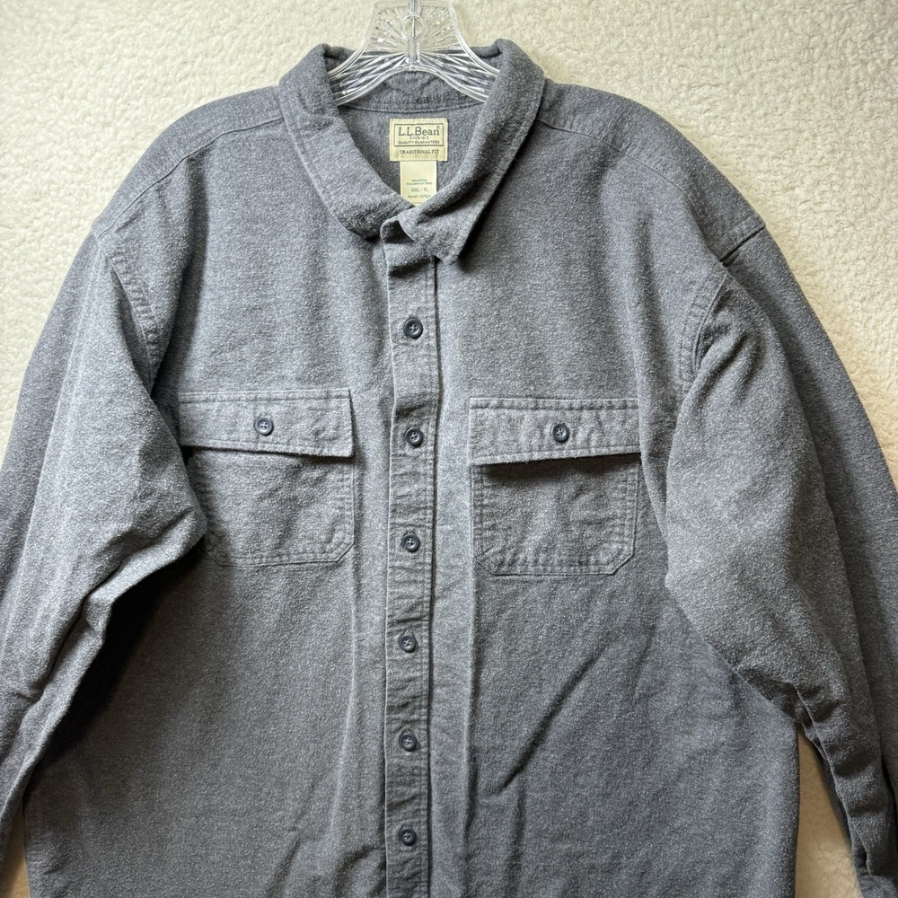 LL Bean Chamois Shirt Men XXL Tall Gray Long Sleeve Solid Pockets Button Up